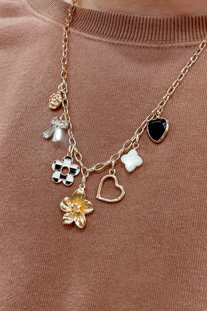 Checker Flower Charm Necklace