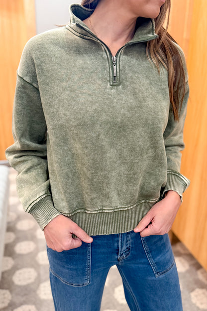 Acid Wash Fleece Half Zip