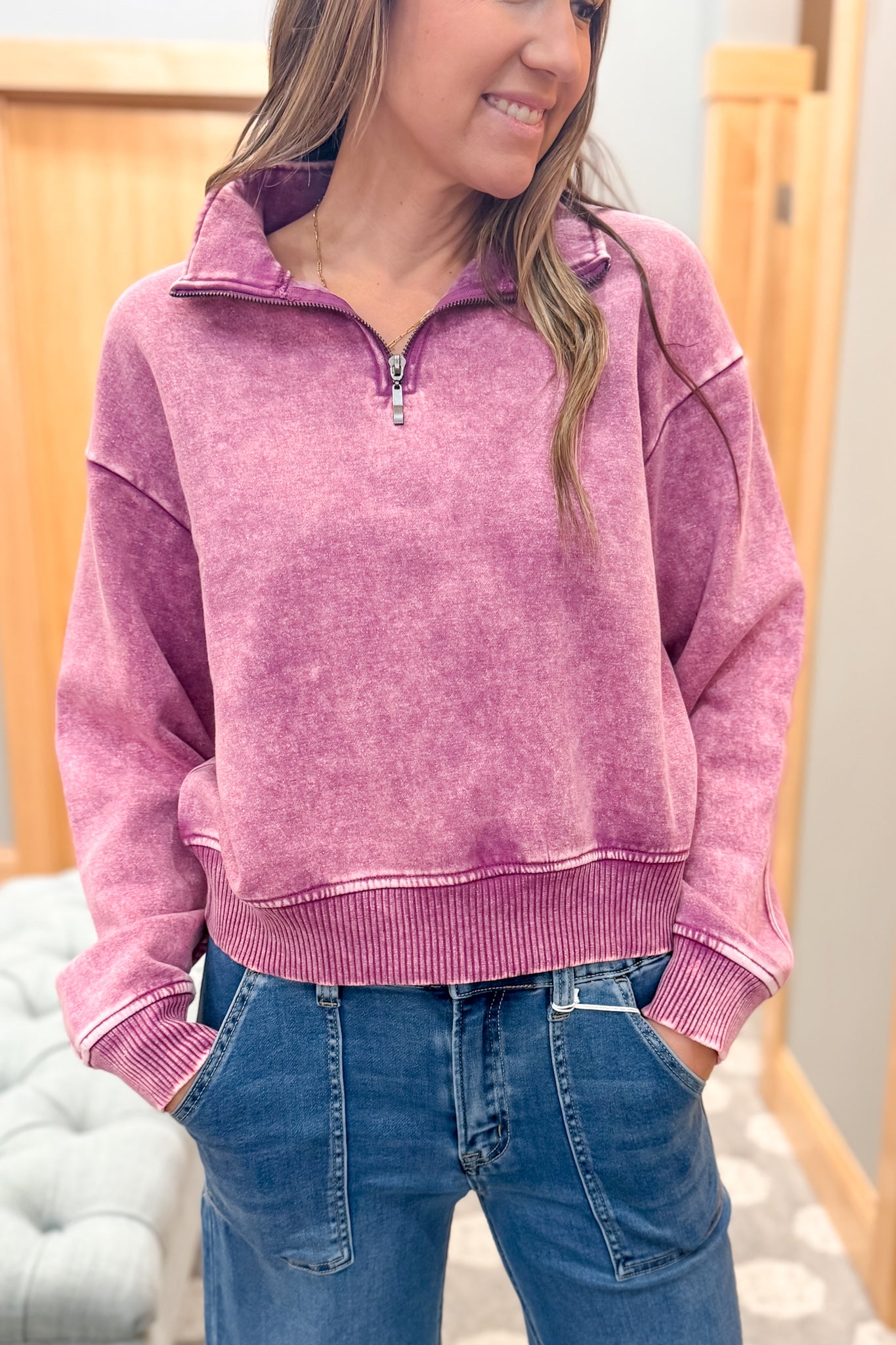 Acid Wash Fleece Half Zip