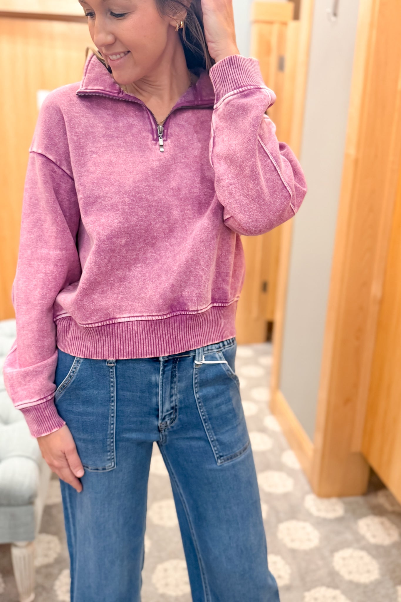 Acid Wash Fleece Half Zip