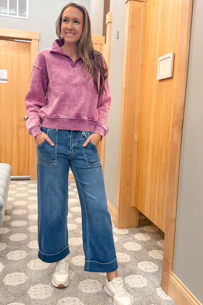 Acid Wash Fleece Half Zip