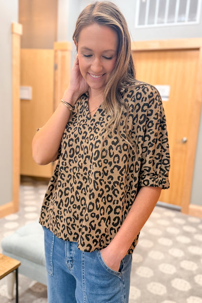 Leopard Collar Top