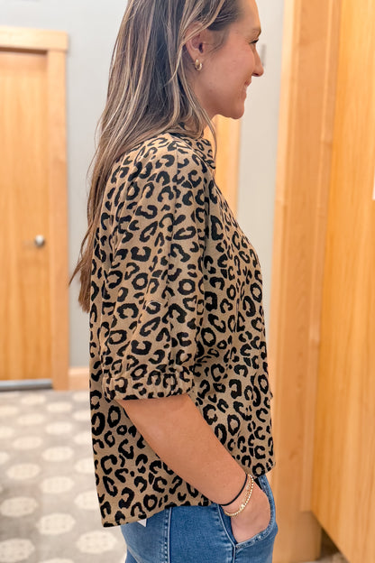 Leopard Collar Top