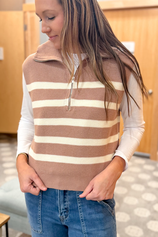 Striped Zip Sweater Vest