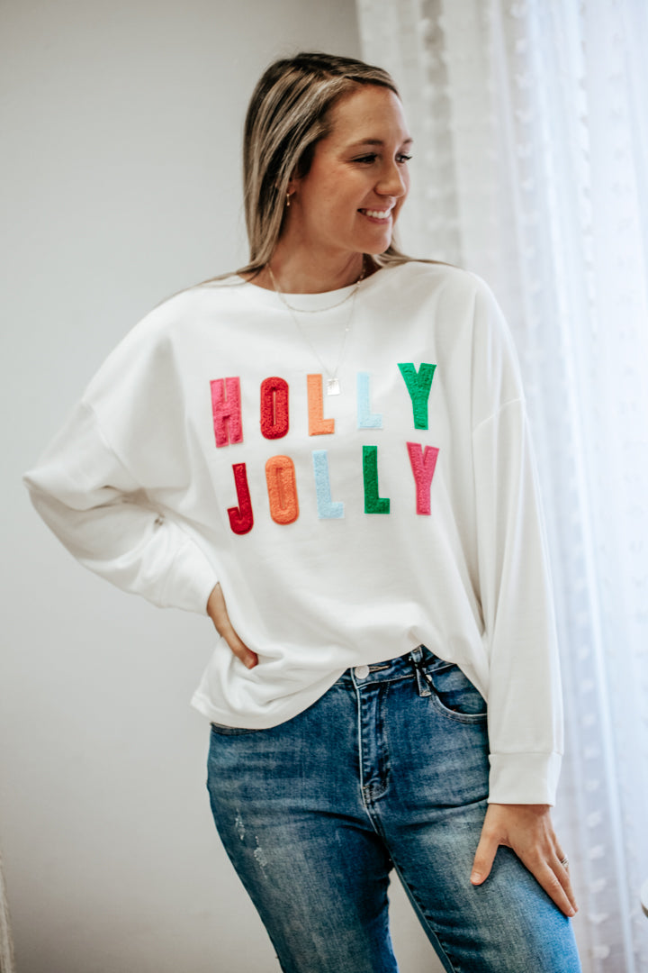 womens varsity patch holly jolly christmas sweatshirt crewneck