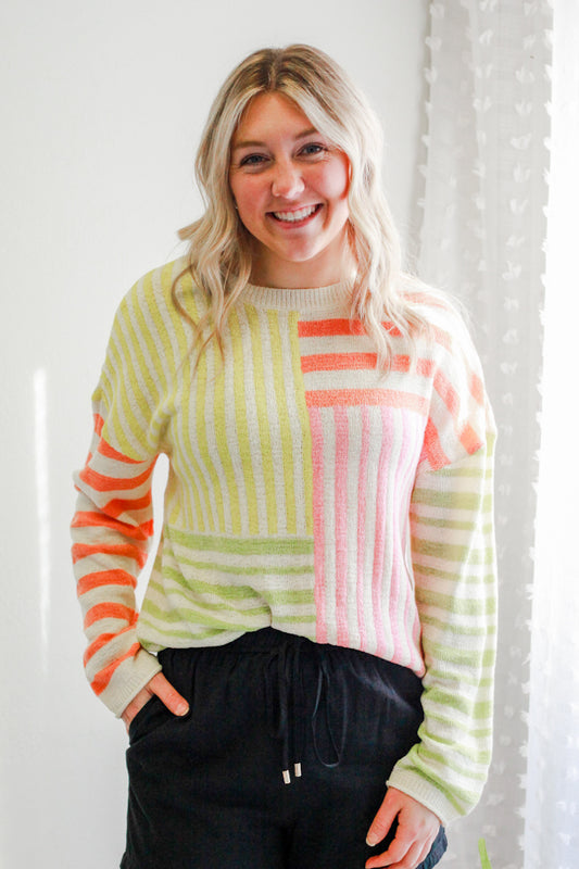 womens knit color block stripe sweater 