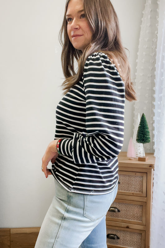 Striped Balloon Sleeve Top