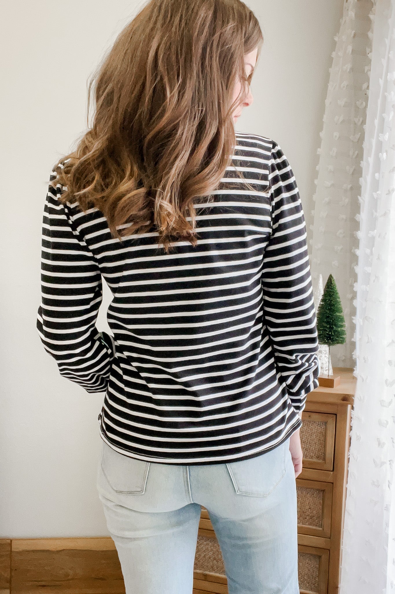 Striped Balloon Sleeve Top