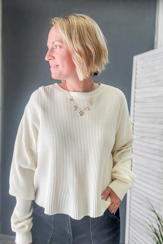 Waffle Knit Long Sleeve Top