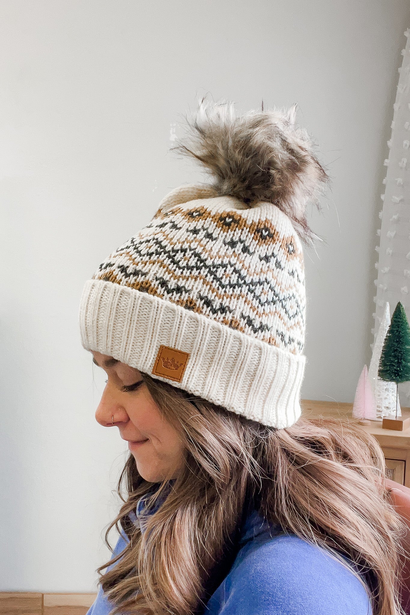 Diamond Pattern Pom Hat