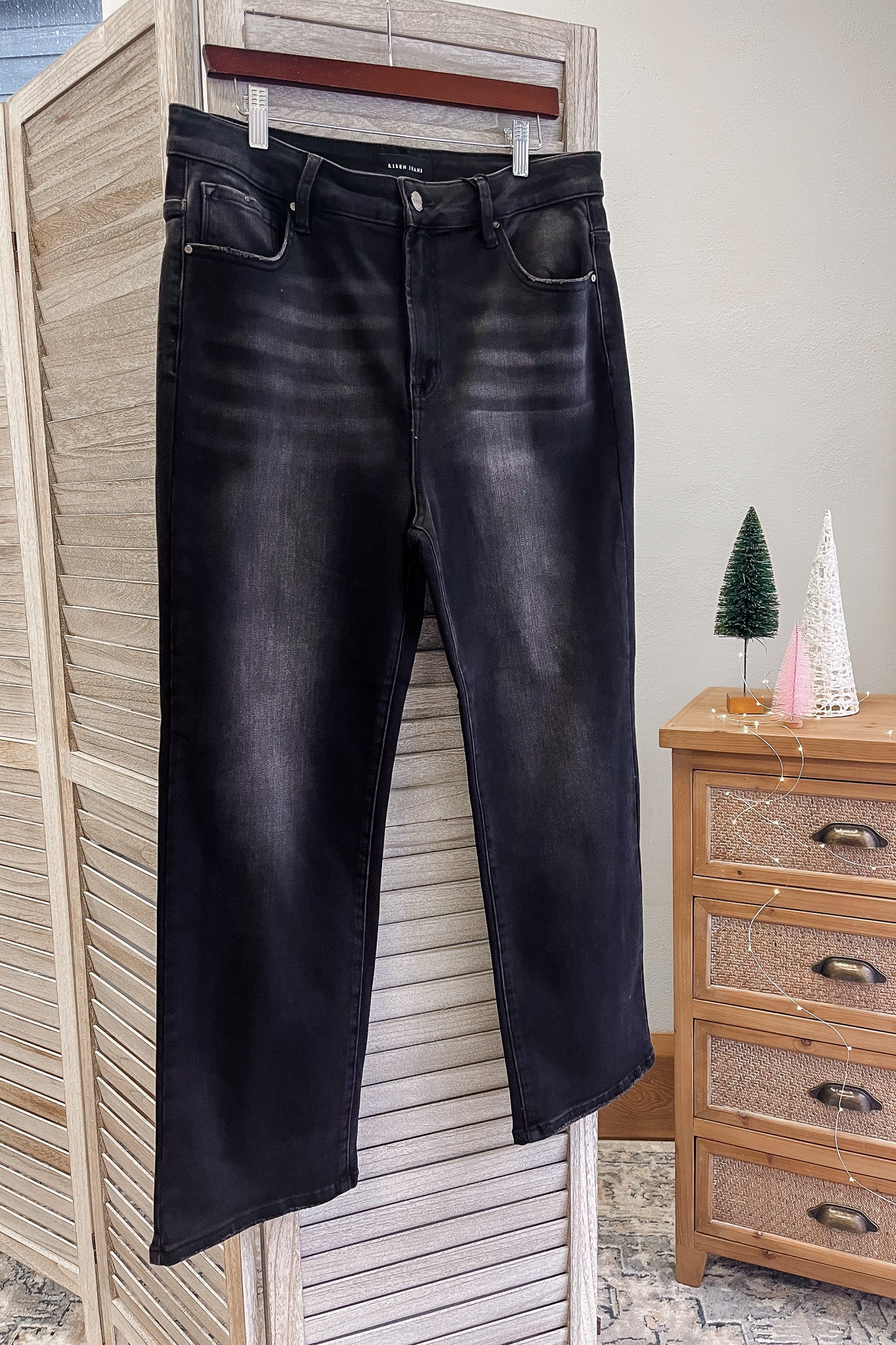 black straight leg plus size jeans risen