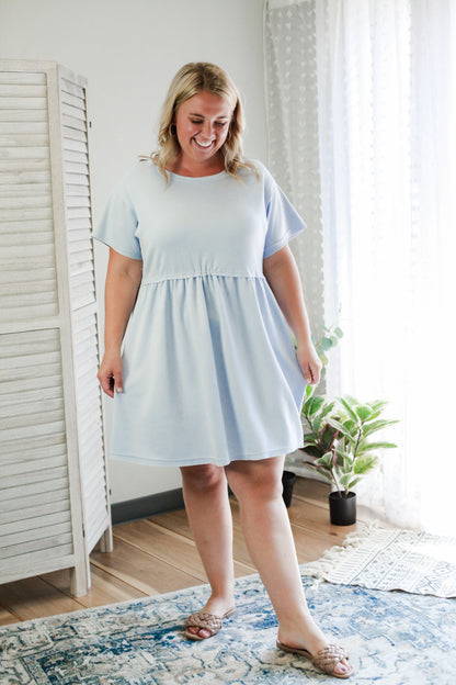 womens basic flare mini dress soft blue