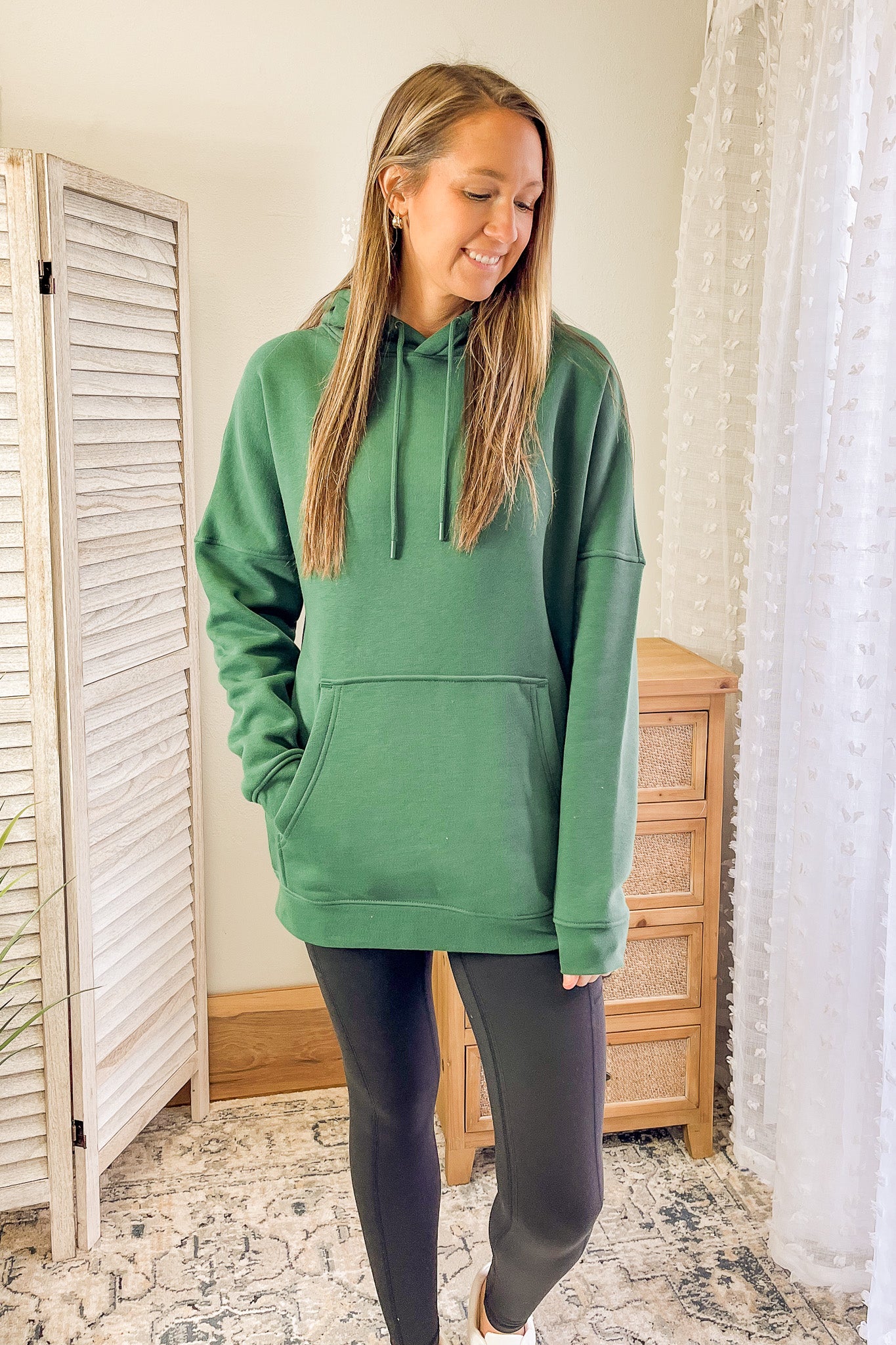 womens green tunic hoodie sweatshirt