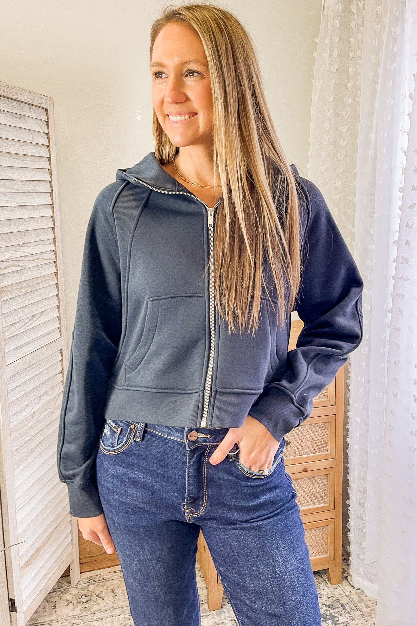 womens navy zip hoodie lulu dupe