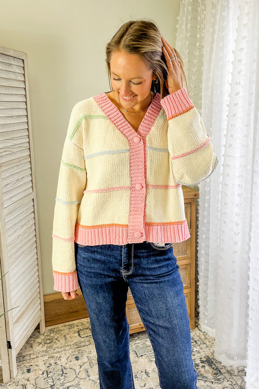 womens stripe pastel cardigan coquette girly pink 