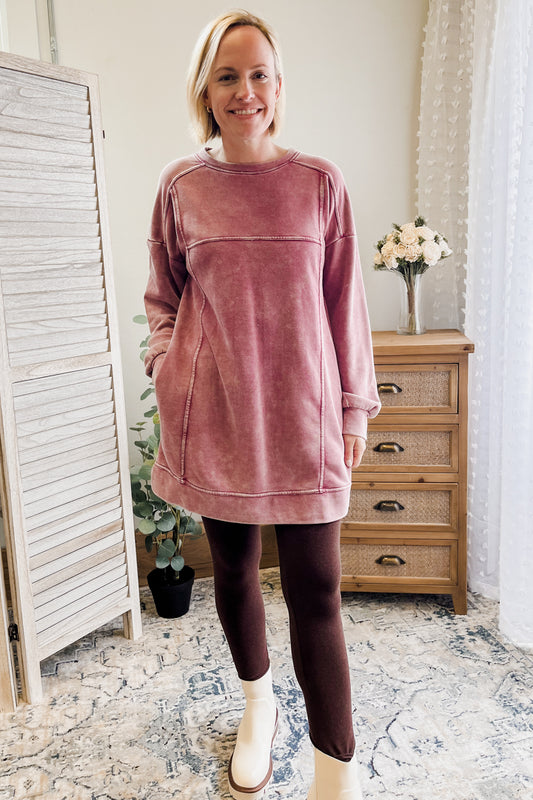 womens plum mineral wash sweatshirt dress pockets fall