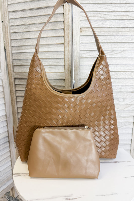 Woven Faux Leather Tote