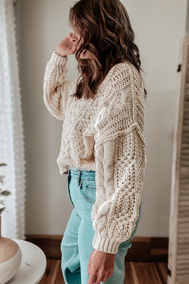 Cream Soft Chunky Cable Knit Sweater