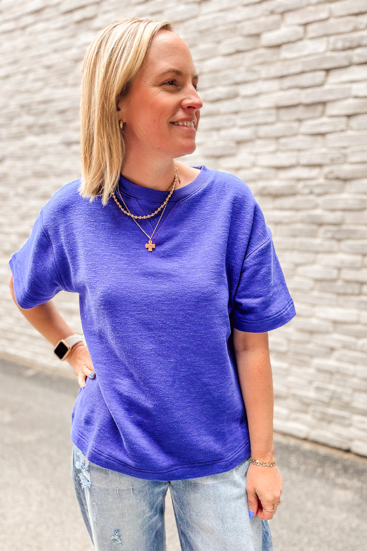 Relaxed-fitting short sleeve tee made from french terry material blue