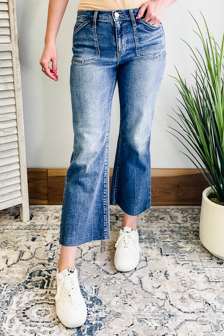 Women's mid rise kick flare denim jag jeans