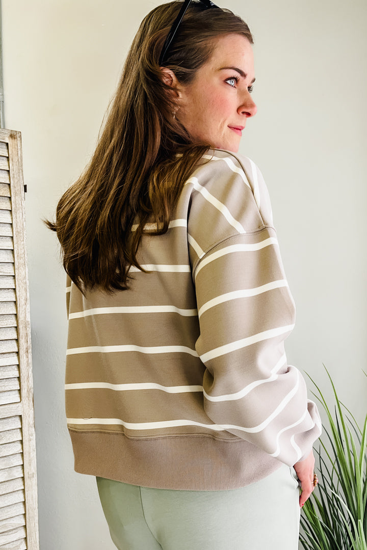 Women's oversized striped pullover scuba oversize beige back