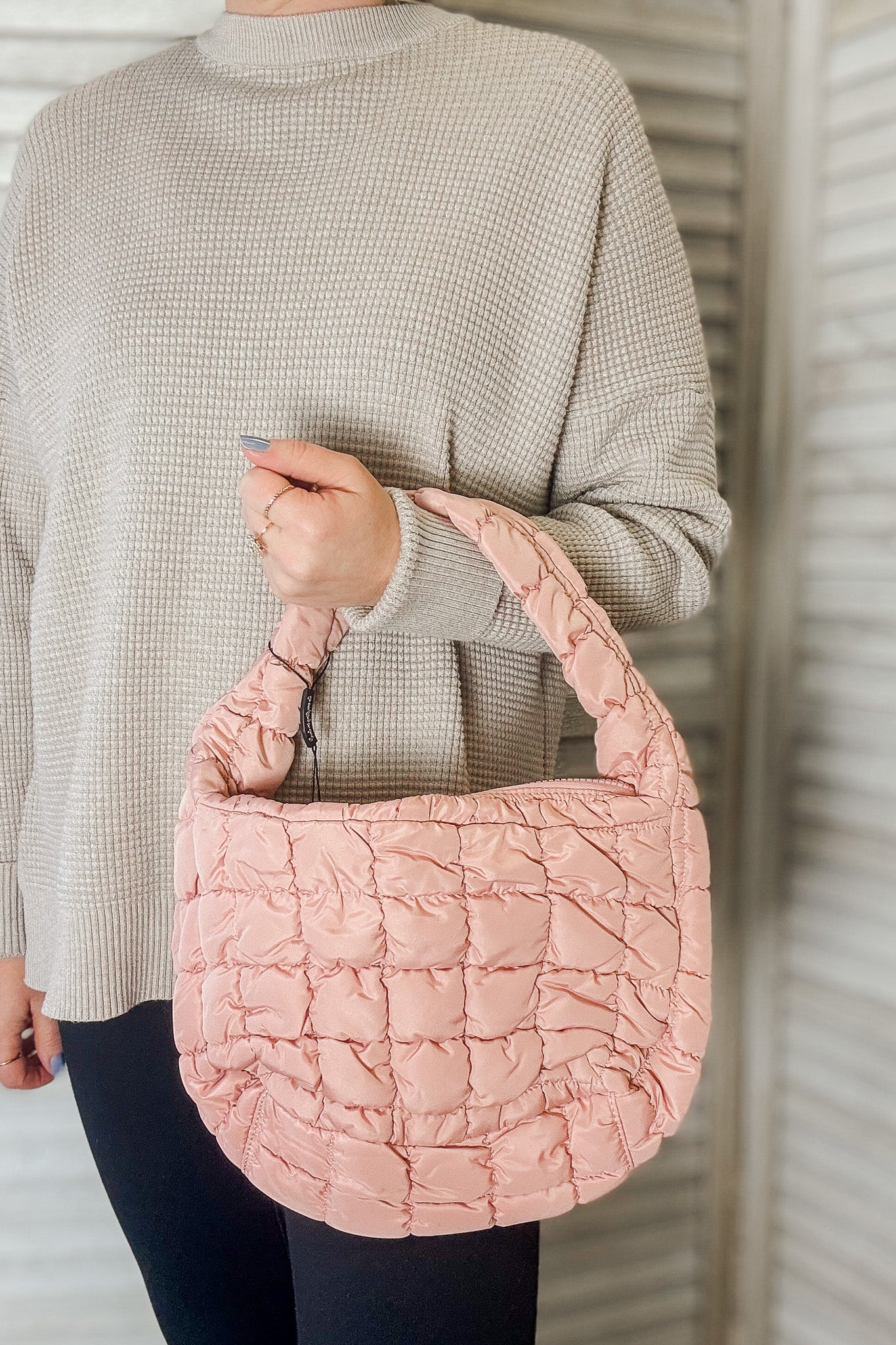 Women's quilted puff shoulder bag pink purse