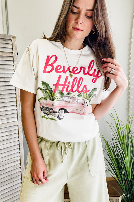 Womens oversized tee with Beverly Hill's graphic front