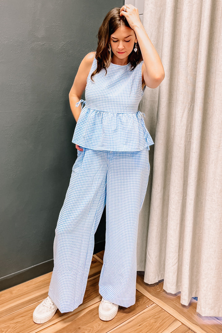 Wide leg gingham pant