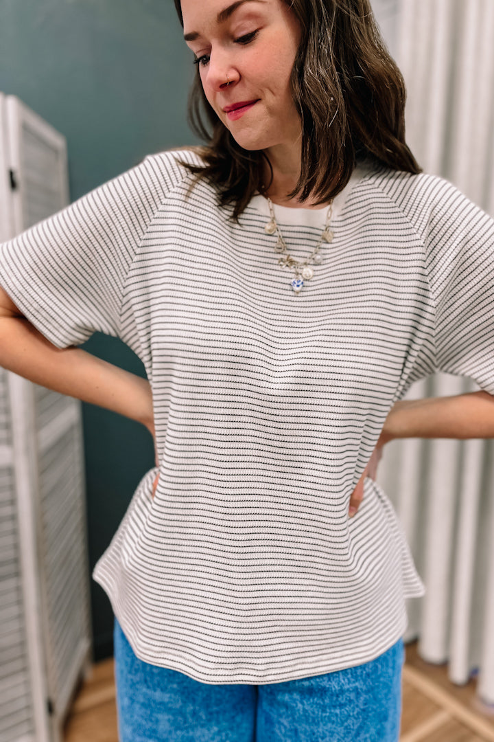 Short sleeved striped top with raglan sleeve Ivory
