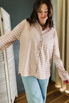 Long sleeve button up mixed gingham print blouse