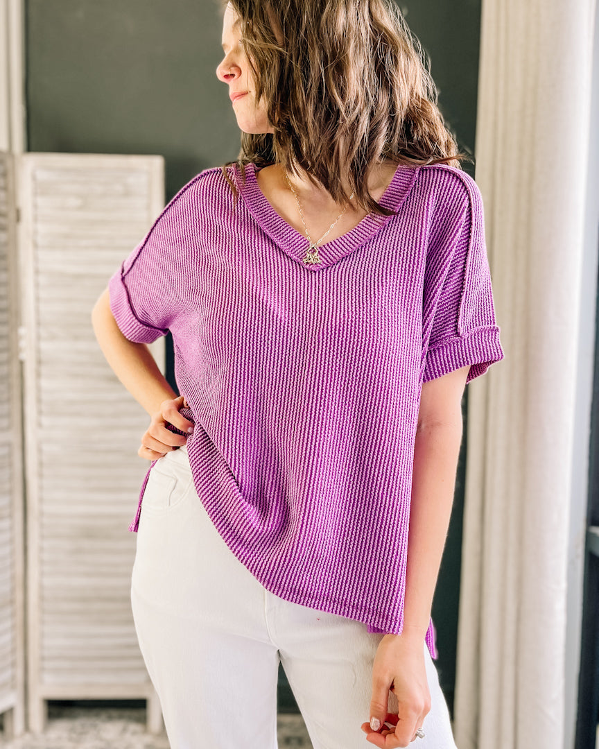 Flowy Ribbed V-Neck Top