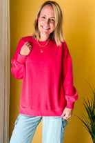 Women's pigment dye fleece pocket sweatshirt red