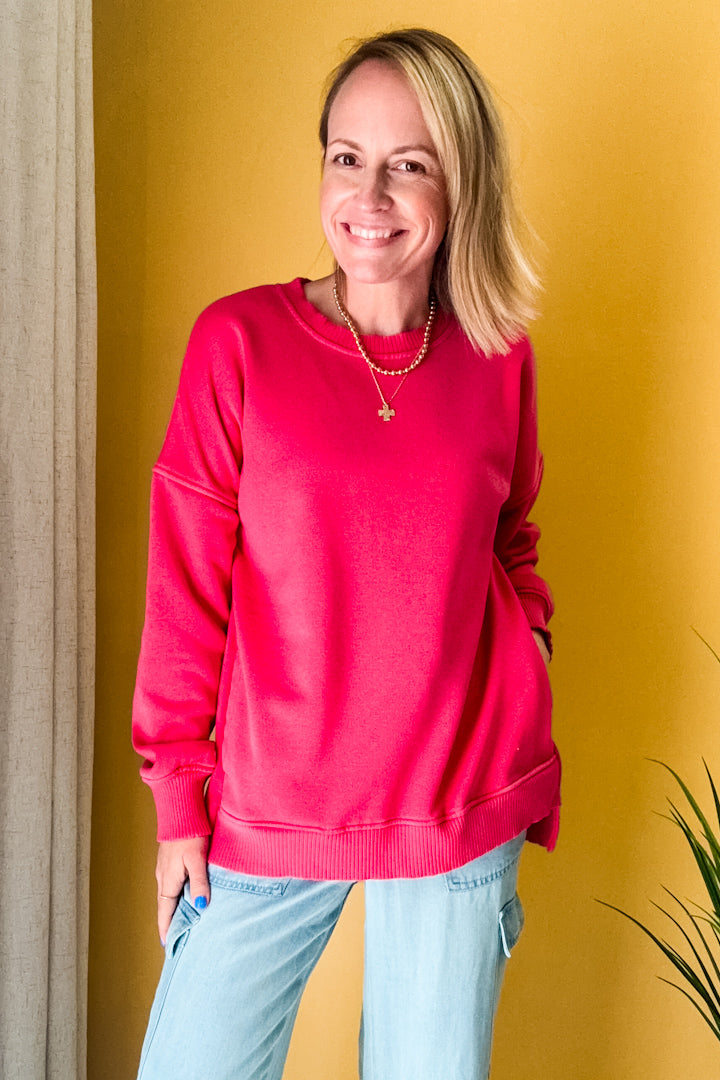 Solid Fleece Pocket Sweatshirt