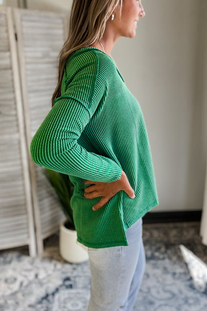Ribbed Long Sleeve V-neck