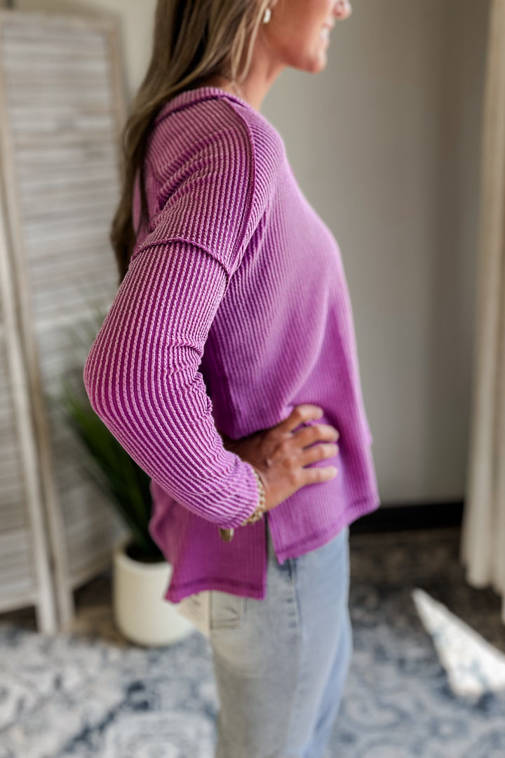 Ribbed Long Sleeve V-neck