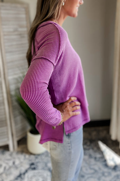 Ribbed Long Sleeve V-neck