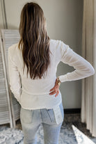 Women's round neck ribbed long sleeve top white