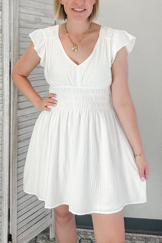 V-Neck Smocked Dress