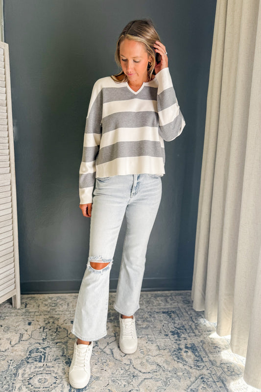 Striped Henley Neck Sweater