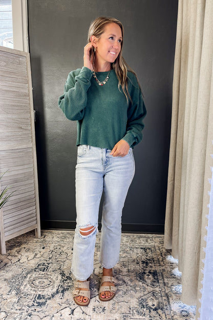 Waffle Knit Long Sleeve Top
