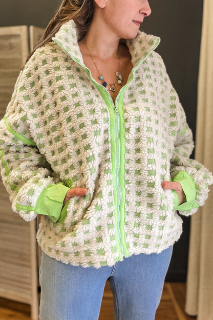 Oversized fleece checkered jacket