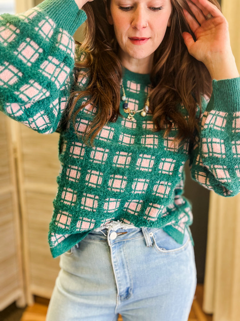 Fuzzy Checker Sweater