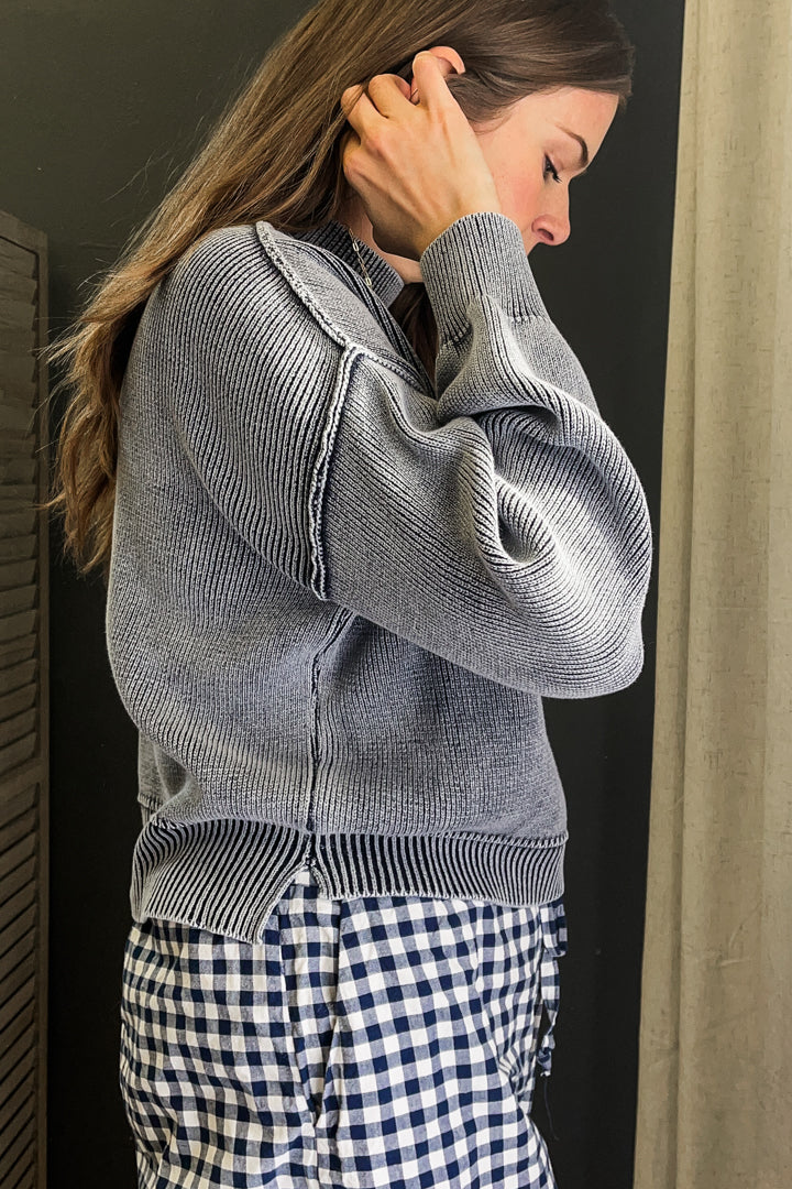 Washed Mock Neck Sweater