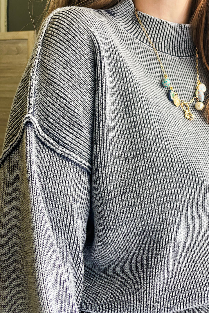 Washed Mock Neck Sweater | KEY Boutique | Nappanee Indiana