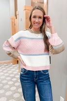 Women's chunky knit pastel colorblocked sweater
