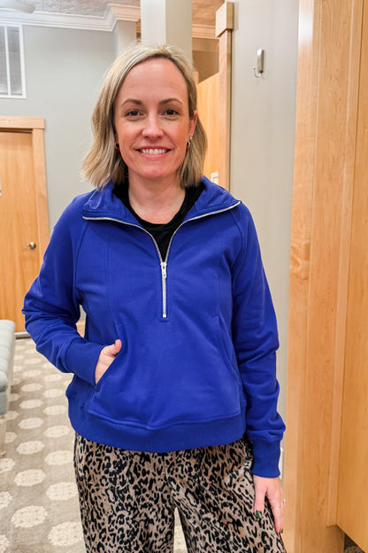 Women's fleece-lined half zip pullover blue