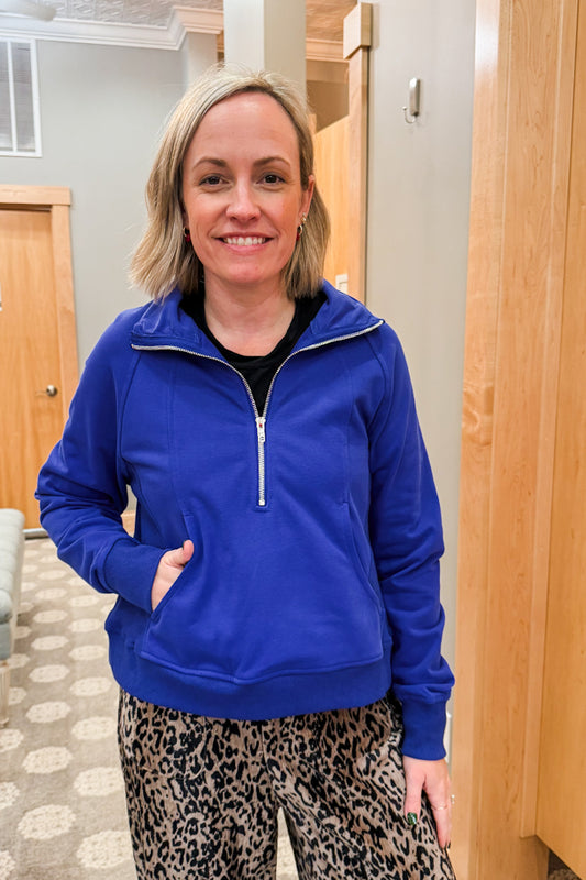 Women's fleece-lined half zip pullover blue