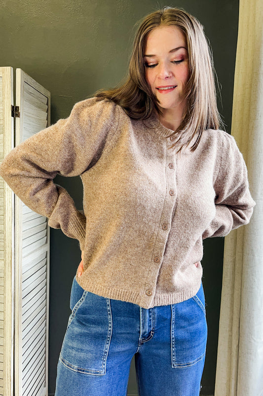 Women's button up puff sleeve cardigan