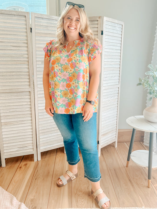 PLUS Floral Ruffle Top