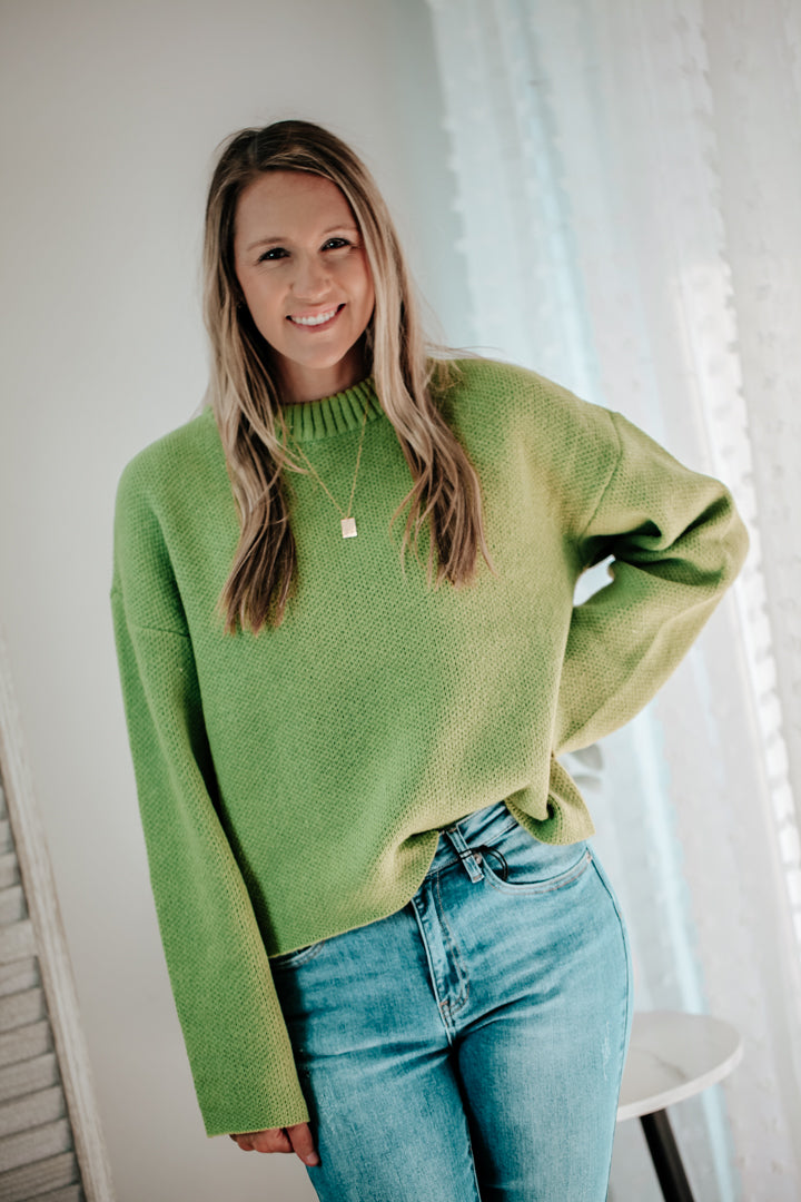 womens knit lime green crew neck boxy oversize sweater